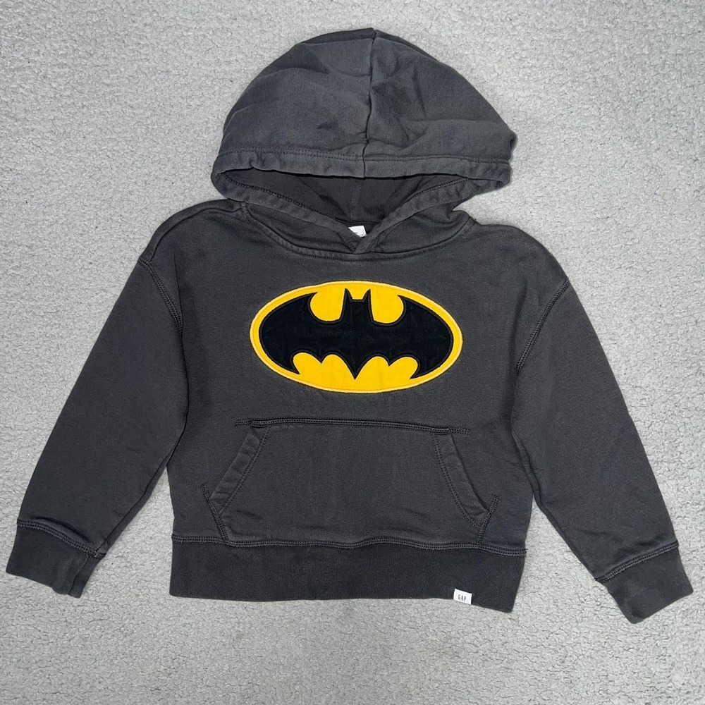 Gap Kids DC Comics Batman Hoodie Youth Sz XS (4-5) Black Embroider Logo Pullover